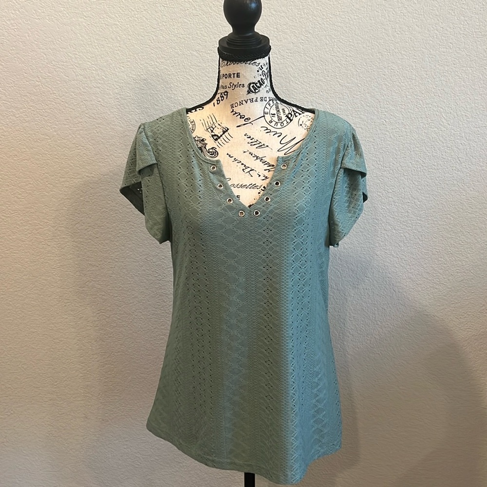 Sage Green Flutter Sleeve V Neck Top